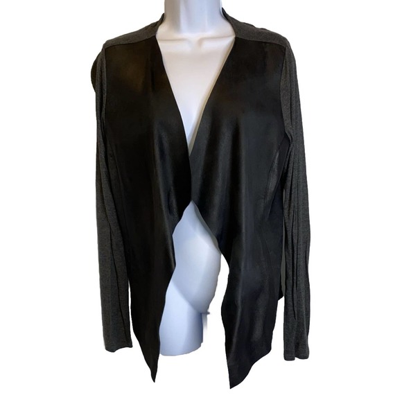 Michael Stars Cropped Leather Gray Asymmetric Front, Knit Back Sz M Holiday - Picture 1 of 4